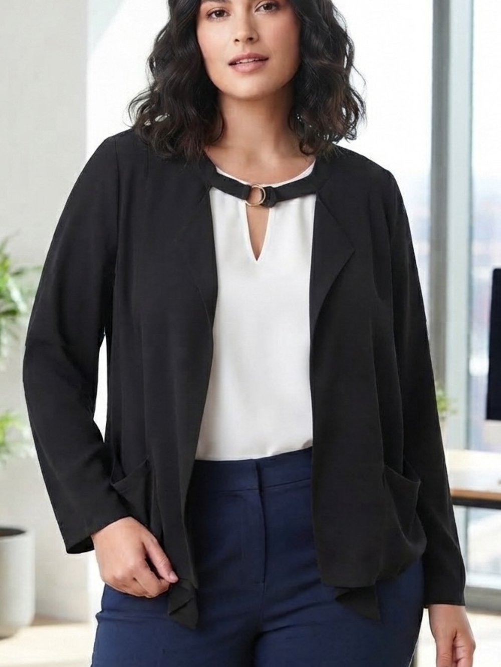 Torrid Women's Black Open Front Jacket D-Ring Buckle Closure Stretch 3XL